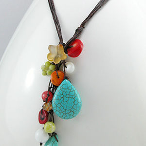 Natural Gemstone Pendant w/ Genuine Leather Chain